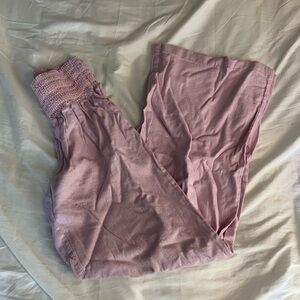 Pink Linen Flowy Pants